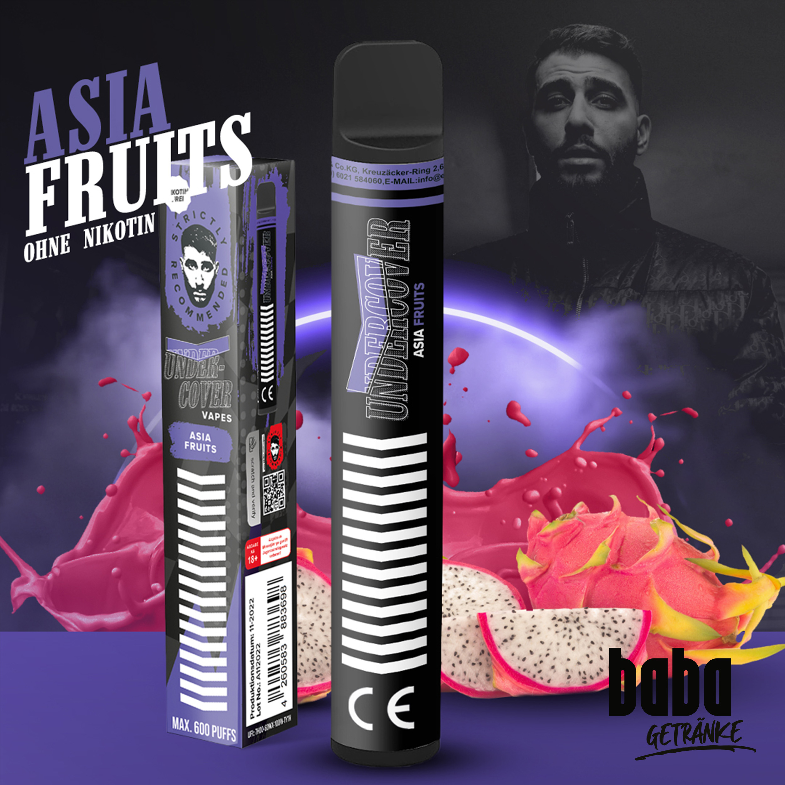 Undercover Vapes Asia Fruits 0mg Einweg E-Zigarette
