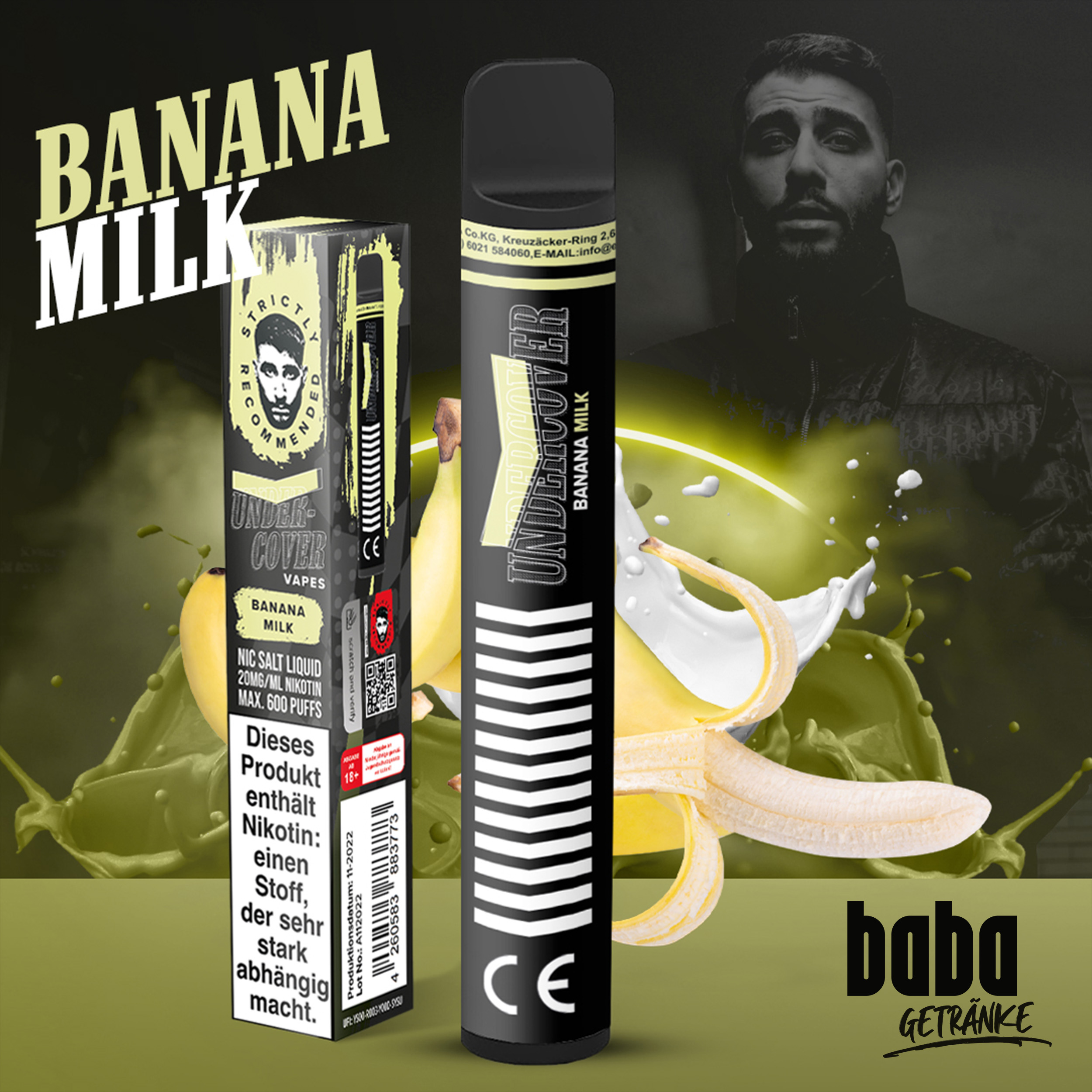 Undercover Vapes Banana Milk 20mg Einweg E-Zigarette